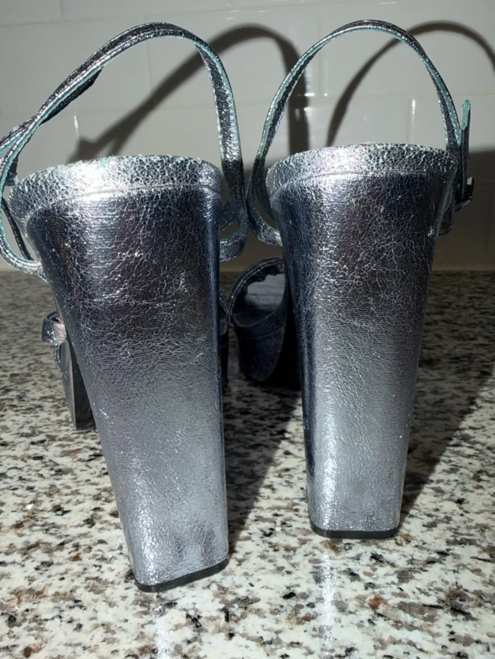 Zara Blue Metallic Platform Strappy Heels size 40 / US size 9 🩵 - Picture 3 of 13